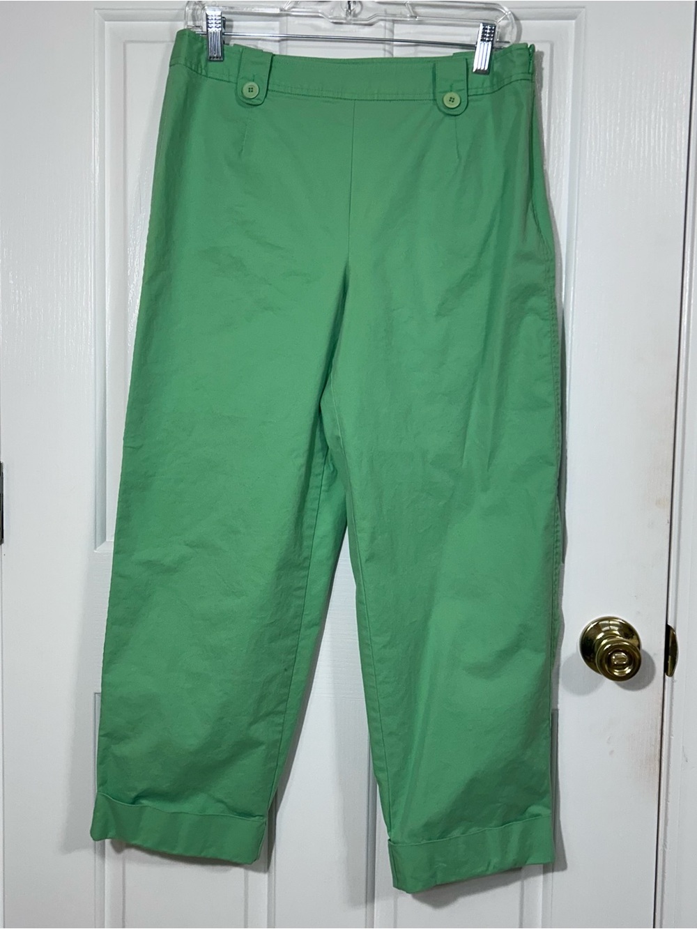 Talbots Green Cotton Stretch Meadow Breeze Crop Pants Size 10 Womens Capris Cuff